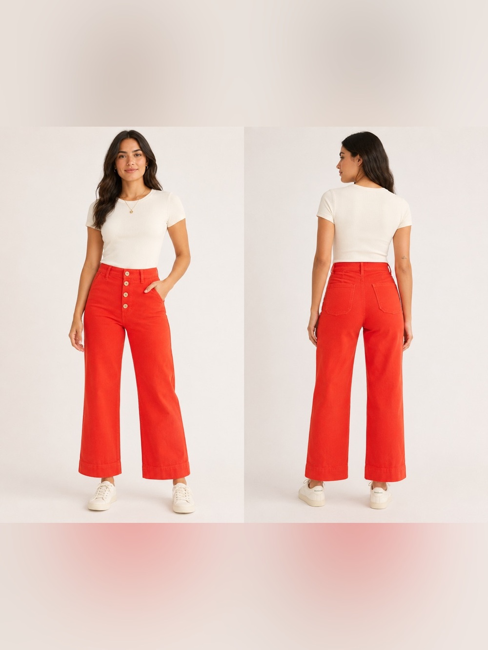 Marine Layer Coral Orange High‎ Waisted Wide Leg Corduroy Bridget Pants Sz. 6